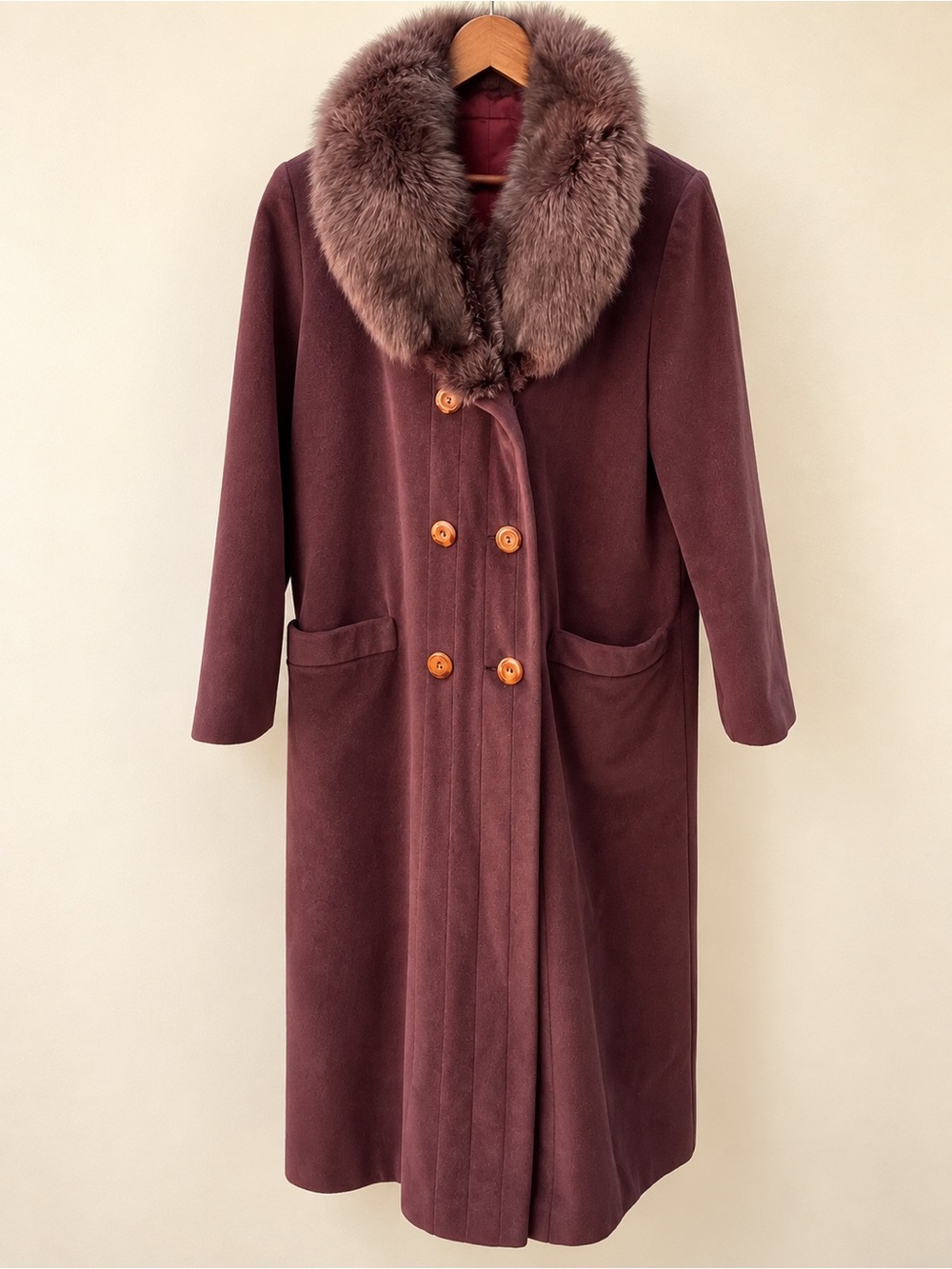 Vintage Kashmiraj Plum Long Coat with Plush Statement Collar